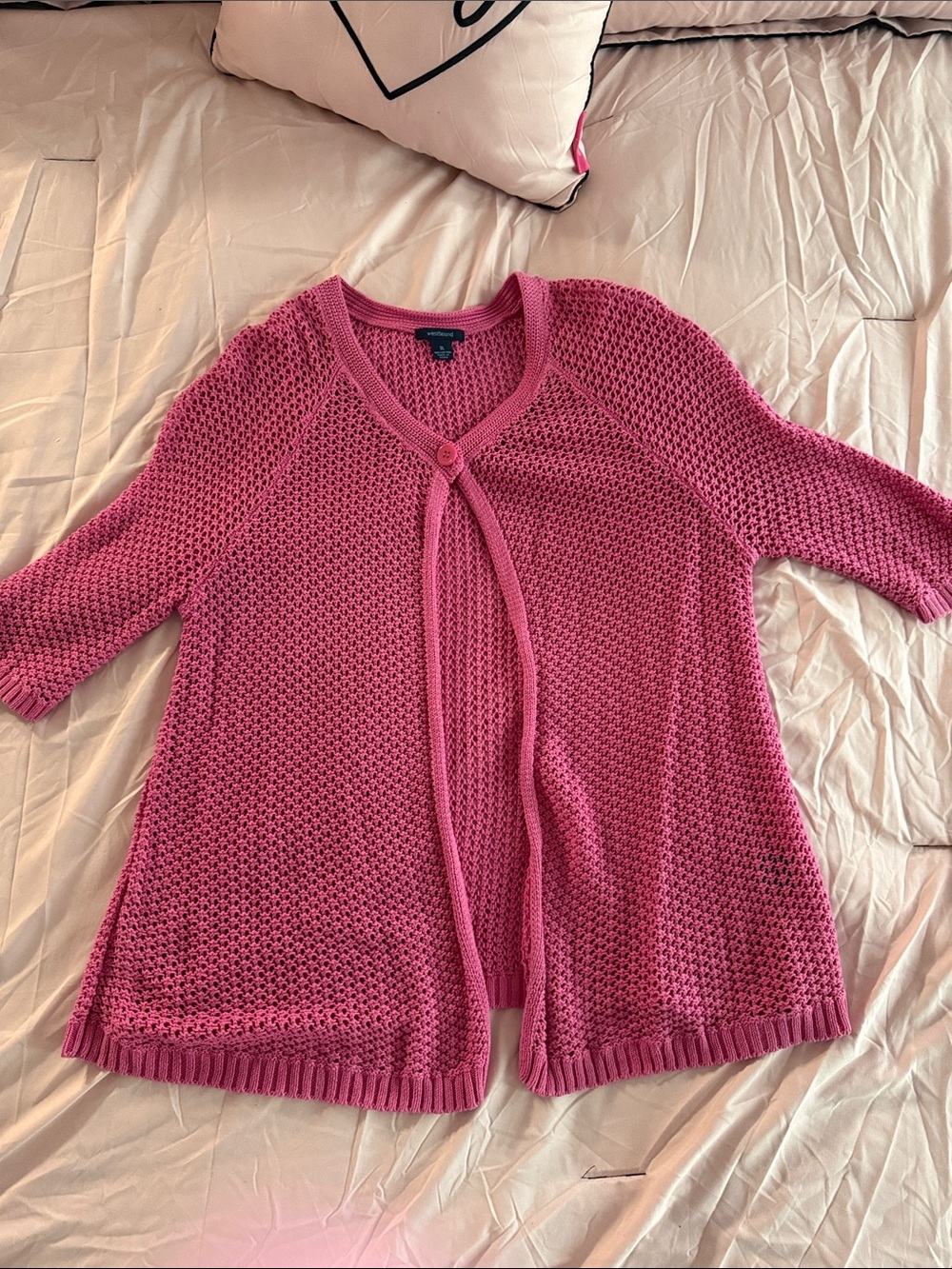 Westbound Pink Open-Knit Button-Accent Cardigan
